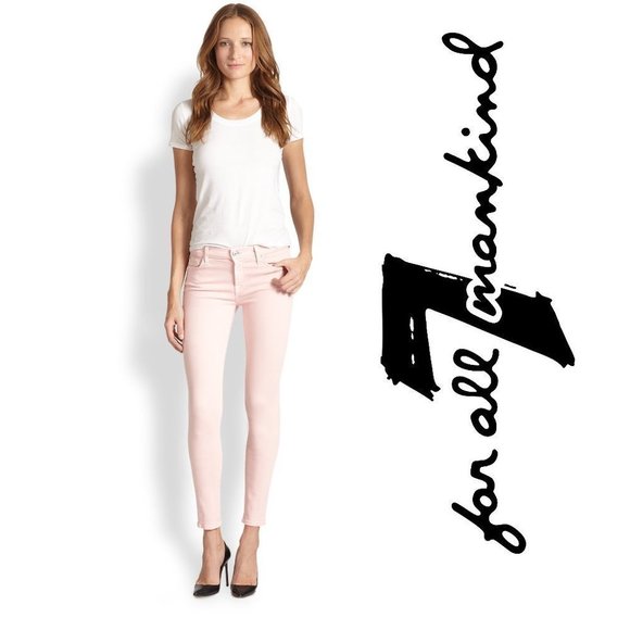 7 FOR ALL MANKIND Jeans Mid Rise Skinny Contour Womens 26 Blush Pink $178 EUC - Picture 2 of 12